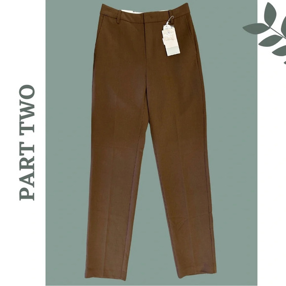 Part Two  CLEASPW Classic Fit Regular Waist Slim Leg Above Ankle Brown Size 2 - Picture 1 of 9